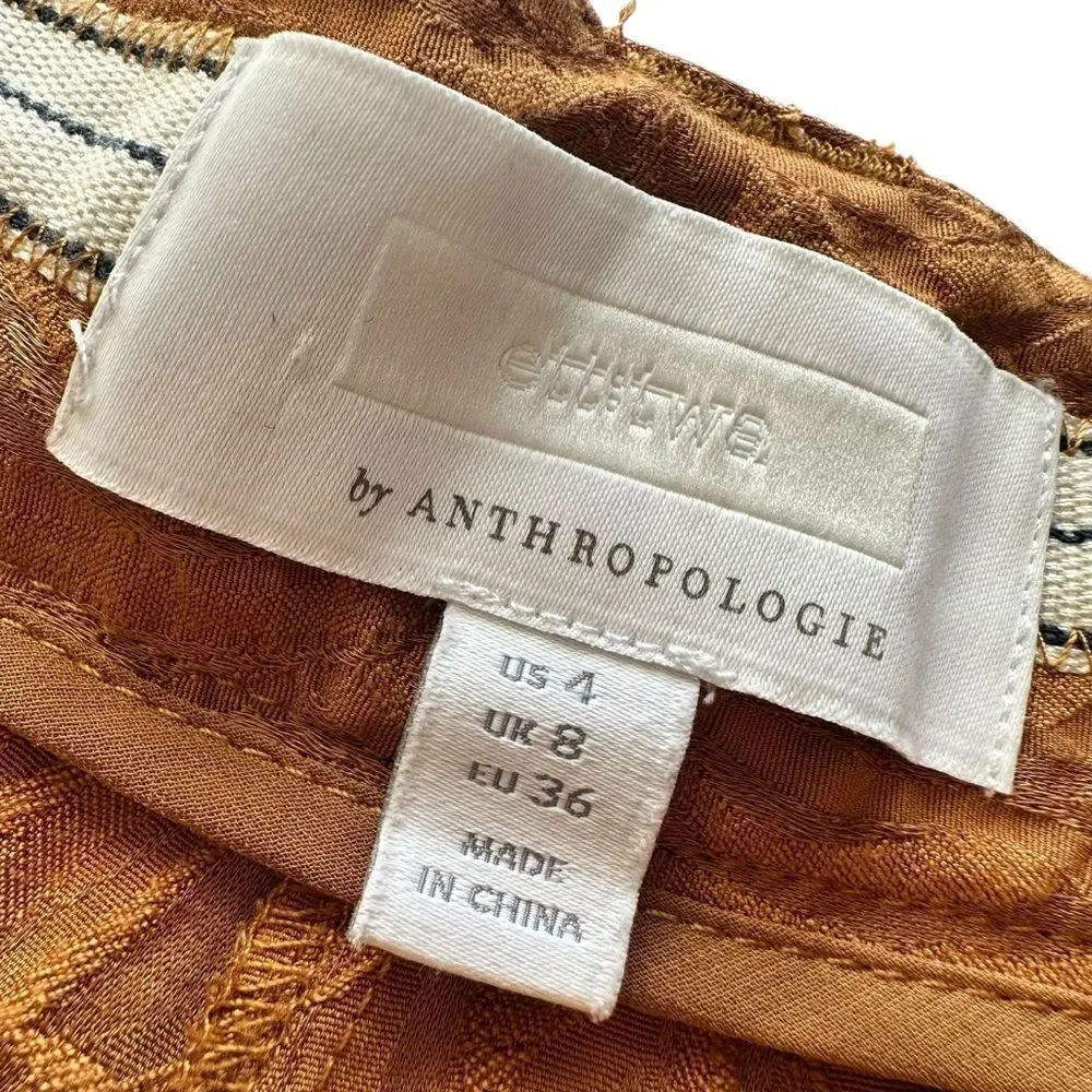 Anthropologie Aubade tie waist pleated textured high rise mustard pants size 4